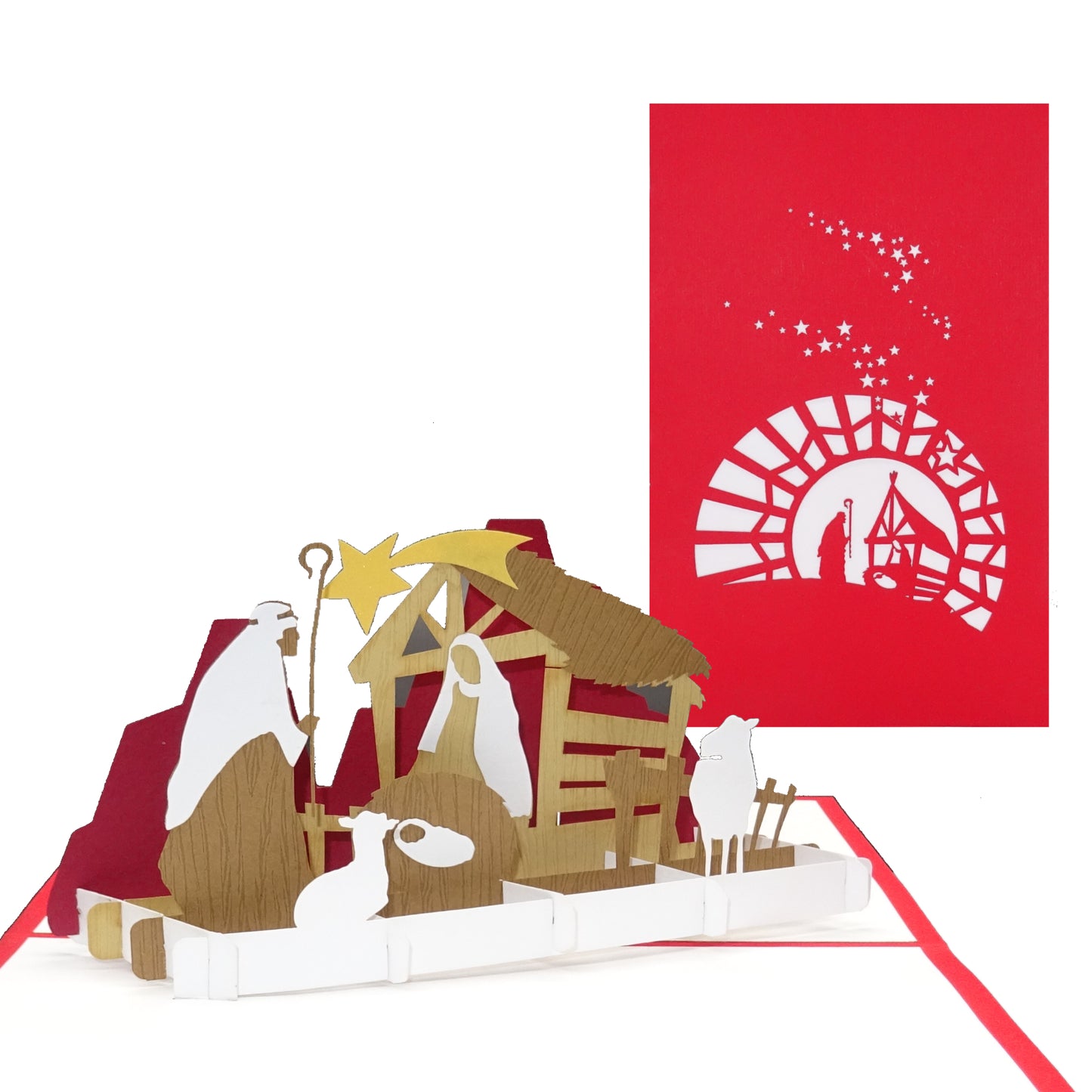 Pop Up Karte "Krippe mit Stern" - moderne Weihnachtskarte mit Umschlag