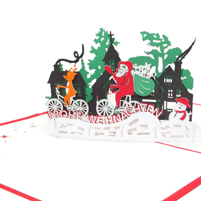 3D Weihnachtskarte "Weihnachtsmann & Rentier" lustige Pop Up Karte Weihnachten