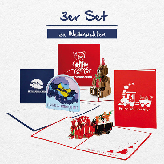 3 x Weihnachtskarte - Pop-Up Karten zu Weihnachten im 3-er Set
