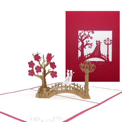 3D Hochzeitskarte "Bridge of Love" große Pop Up Karte mit Umschlag zur Hochzeit