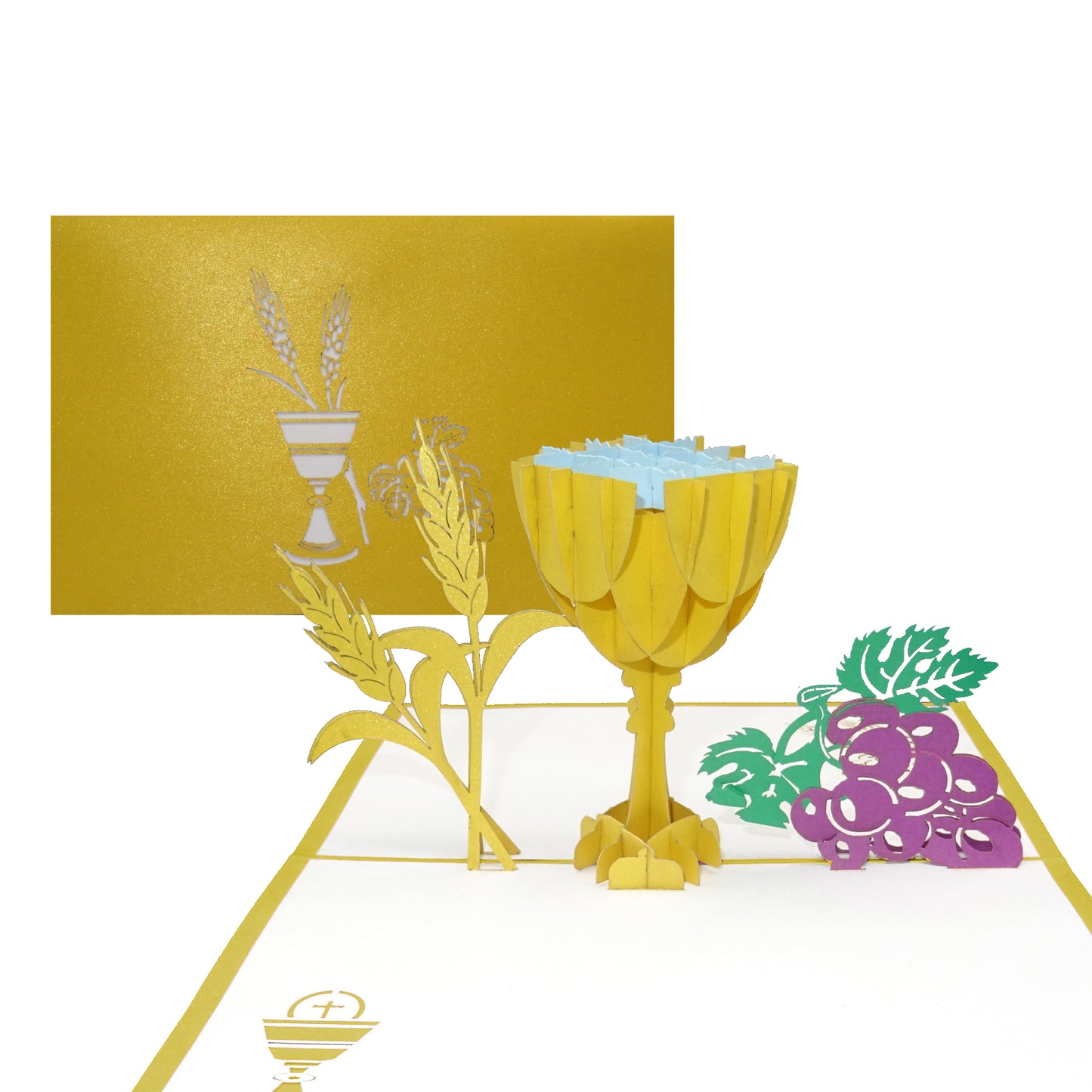 Pop Up Karte "Kelch & Trauben" 3D Kommunionskarte, Konfirmationskarte