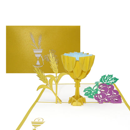 Pop Up Karte "Kelch & Trauben" 3D Kommunionskarte, Konfirmationskarte