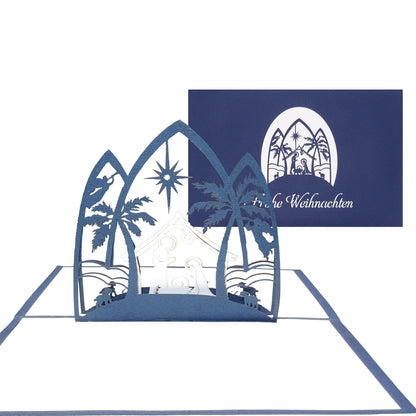 Pop Up Karte "Krippe - Frohe Weihnachten" edle 3D Weihnachtskarte mit Umschlag