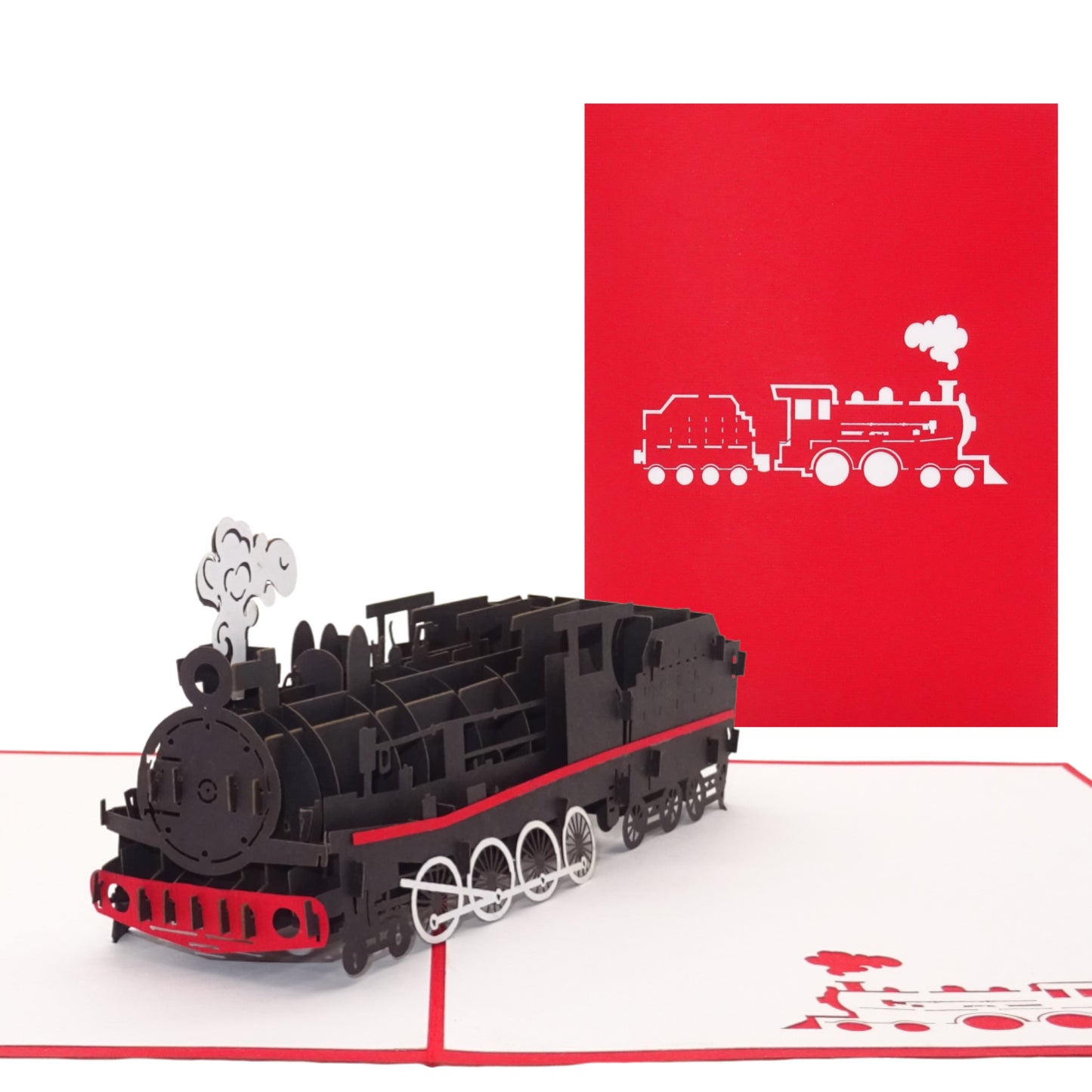 Pop Up Karte "Eisenbahn - Lokomotive" 3D Geburtstagskarte, Reisegutschein, Geschenkverpackung