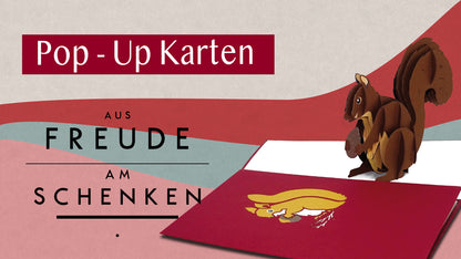 Pop Up Karte "Eichhörnchen" 3D Postkarten als Weihnachtskarte & Geburtstagskarte