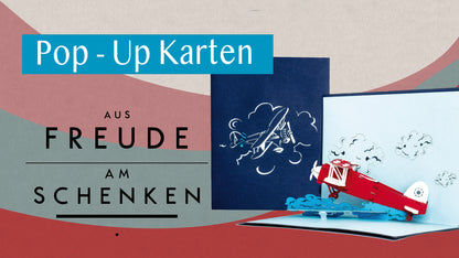 Pop Up Karte "Flugzeug" Geburtstagskarte Pilot - Einladung & Gutschein & Geschenkidee