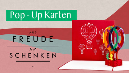 Pop Up Karte "Ballonfahrt" 3D Geburtstagskarte & Heißluftballon Reise Gutschein