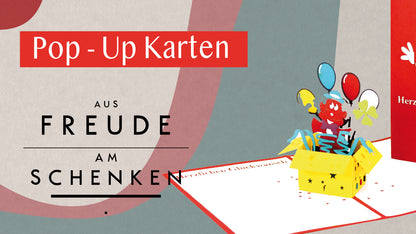 Pop Up Karte "Clown mit Luftballons“ 3D Geburtstagskarte für Junge & Mädchen