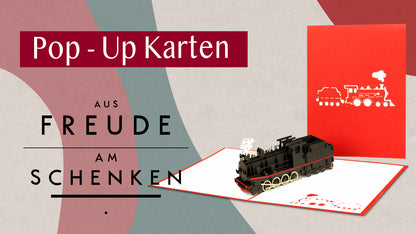 Pop Up Karte "Eisenbahn - Lokomotive" 3D Geburtstagskarte, Reisegutschein, Geschenkverpackung