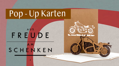Pop Up Karte "Motorrad" 3D Geburtstagskarte wooden Motorbike - Gutschein Führerschein