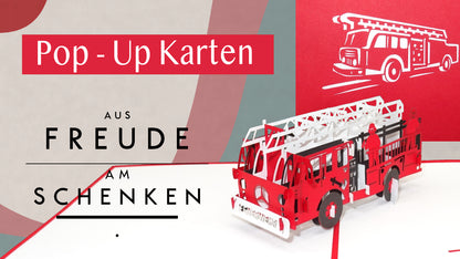 Pop Up Karte "Feuerwehr" 3D Geburtstagskarte, Karte zur Einschulung & Gutschein