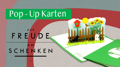 Pop Up Karte „Mein Garten“ 3D Geburtstagskarte, Gutschein & Einladung Nachbarn