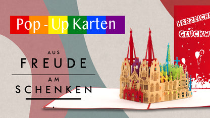Pop Up Karte "Kölner Dom - Bunt" 3D Glückwunschkarte & Geburtstagskarte Köln