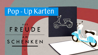 Pop Up Karte "Motorroller" 3D Geburtstagskarte, Gutschein Führerschein Roller