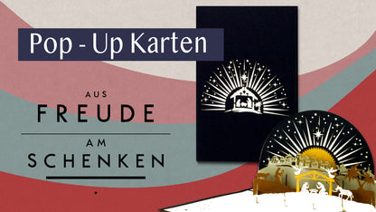Pop Up Weihnachtskarte „Krippe mit Stern“ - 3D Weihnachtskarte mit Umschlag