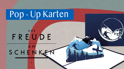 Pop Up Karte „Ski & Snowboard“ 3D Geburtstagskarte, Einladung & Gutschein Skifahren