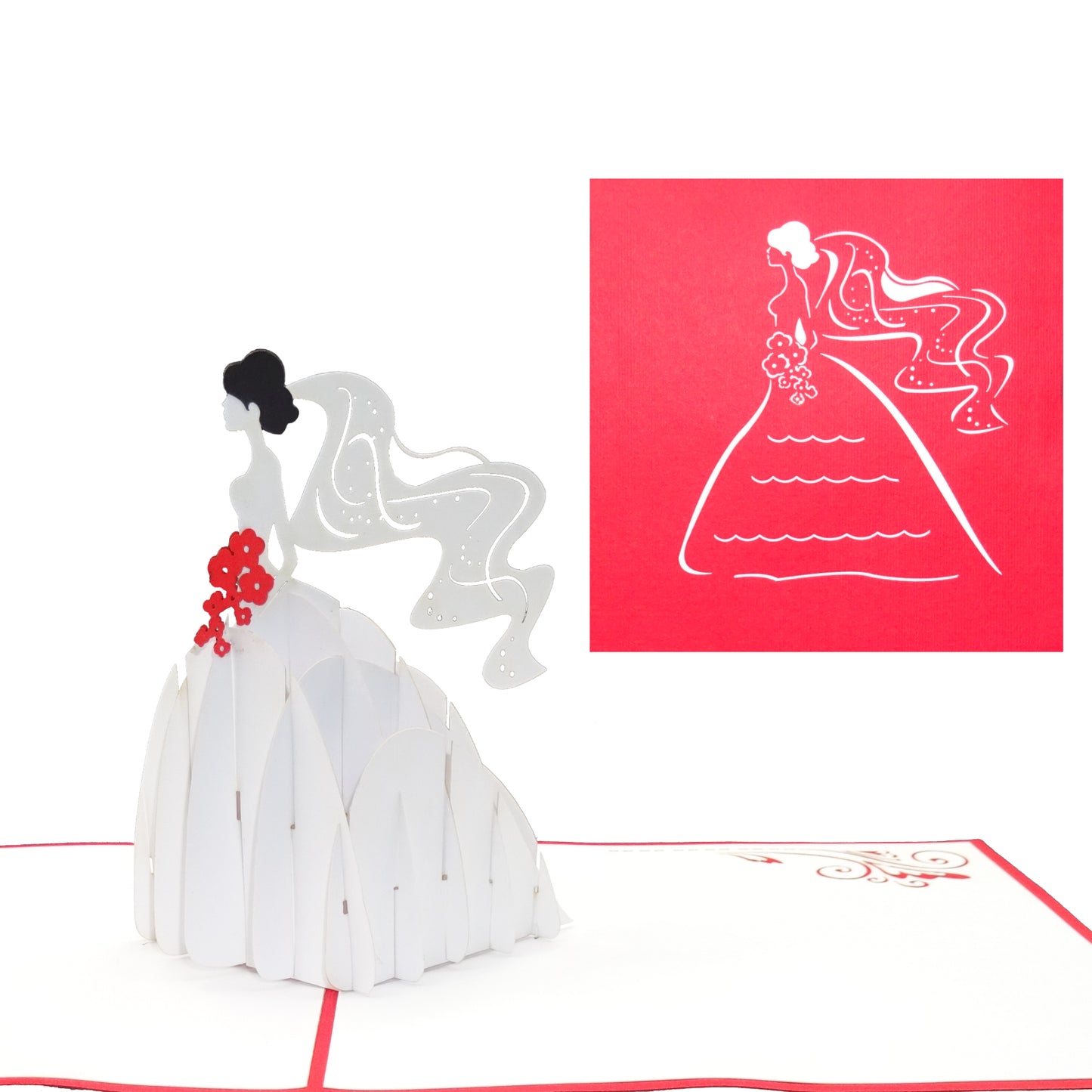 Pop Up Karte "Braut & Brautstrauß" 3D Hochzeitskarte, Einladungskarte