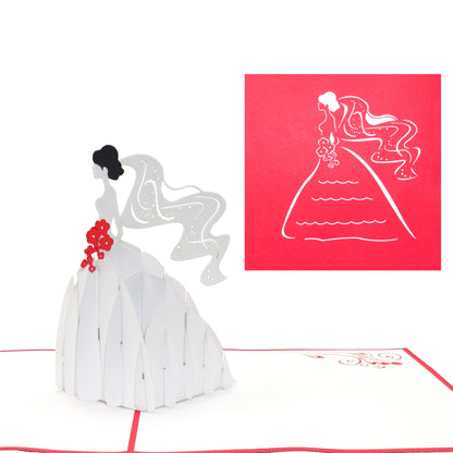 Pop Up Karte "Braut & Brautstrauß" 3D Hochzeitskarte, Einladungskarte