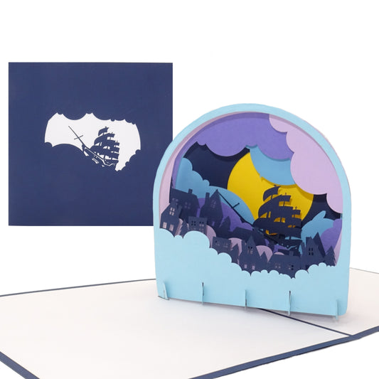 Pop Up Karte "Segelschiff Jolly Roger" 3D Geburtstagskarte, Postkarte Piraten