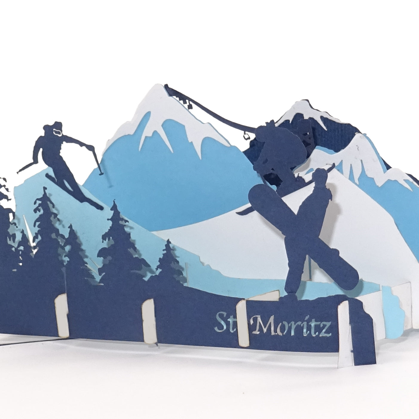Pop Up Karte "St. Moritz" 3D Postkarte - Reisegutschein, Souvenir & Einladung Skifahren