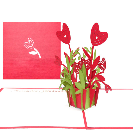 Pop Up Karte "Liebe - Herzblüten" kleine 3D Valentinskarte mit Umschlag