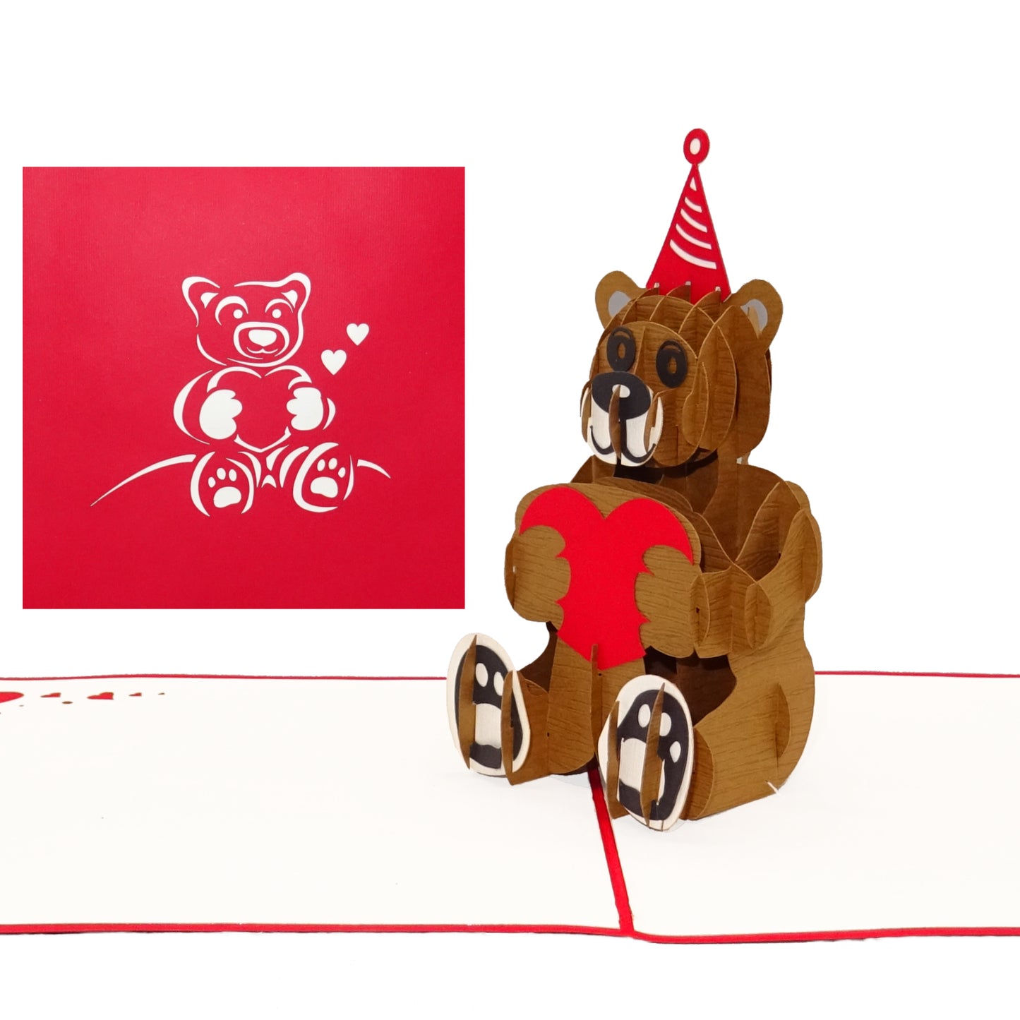 Pop Up Karte "Teddy mit Herz" 3D Valentinskarte & Liebesgruß zum Hochzeitstag