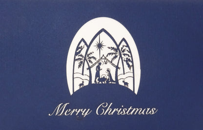 3D Karte "Krippe - Merry Christmas" Englische Weihnachtskarte mit Umschlag