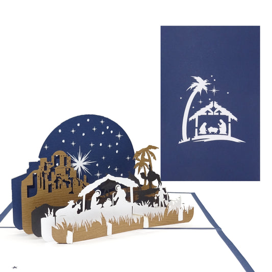Pop Up Karte "Heilige Familie - Weihnachten" Christliche Weihnachtskarte mit Umschlag