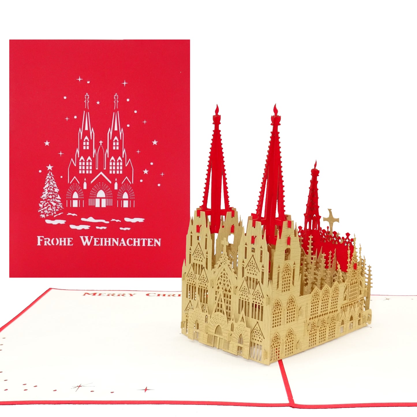 Weihnachtskarte "Köln - Frohe Weihnachten" Kölner Dom 3D Modell als edle Pop Up Karte