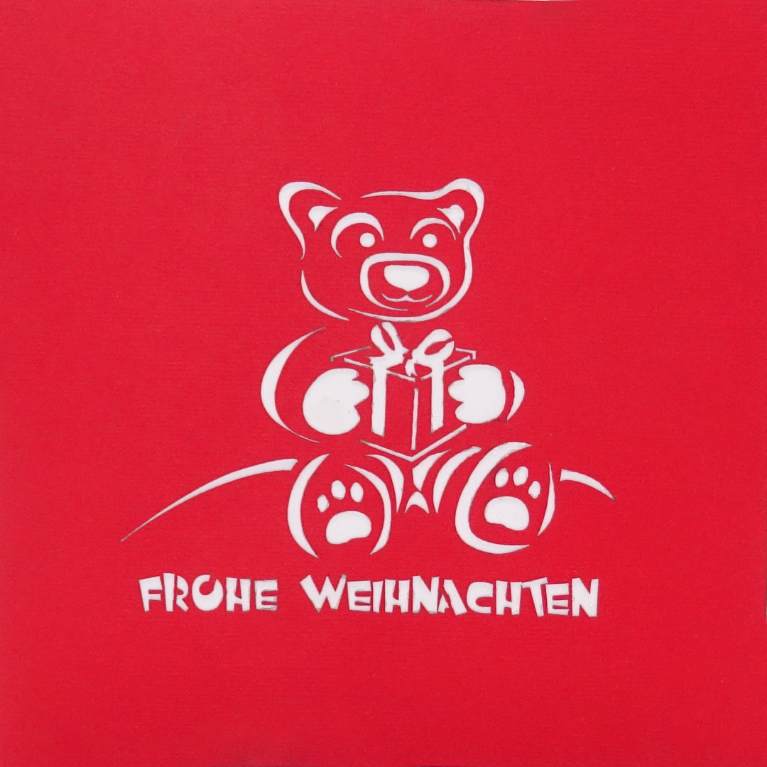 Pop Up Karte "Teddy & Geschenk" - 3D Weihnachtskarte Teddybär
