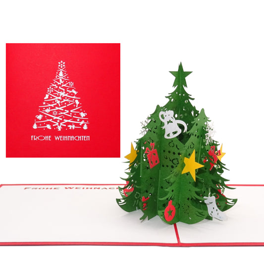 Pop Up Karte "Tannenbaum" - Weihnachtskarte mit Umschlag und Text "Frohe Weihnachten"
