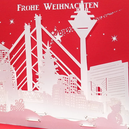 Pop Up Karte "Düsseldorf Weihnachten - Skyline" Weihnachtskarte mit Umschlag