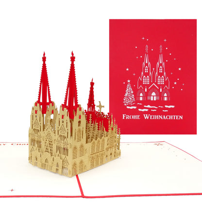 Weihnachtskarte "Köln - Frohe Weihnachten" Kölner Dom 3D Modell als edle Pop Up Karte