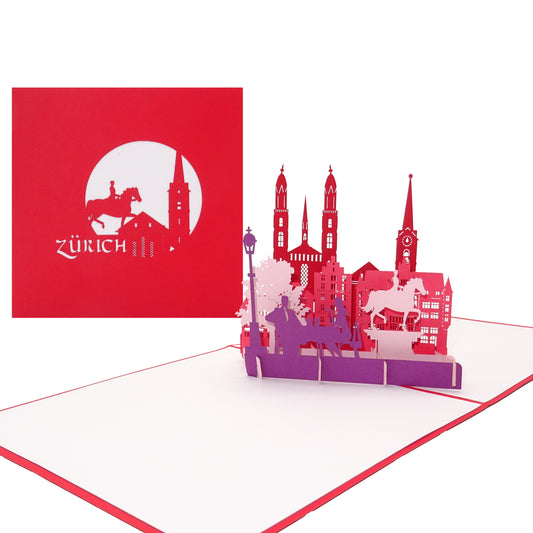 Pop Up Karte "Zürich" - Grußkarte, Gutschein für Schweizreise, Glückwunschkarte & Souvenir