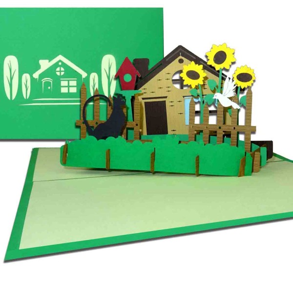 Pop-Up Karte &quot;Haus &amp; Garten&quot; 3D Grußkarte an die Nachbarn, zu Einzug &amp; Eigenheim
