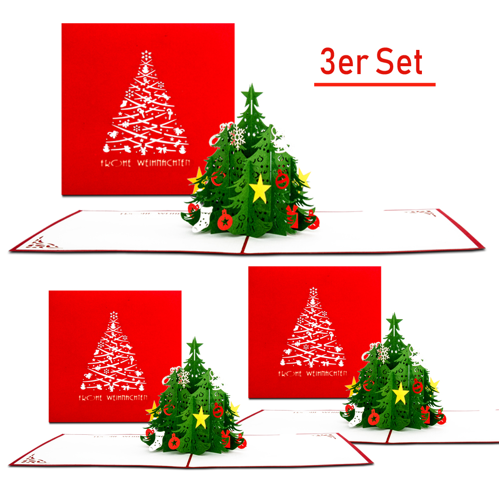 15 Weihnachtskarten mit Umschlag Set Grußkarten Weihnachten rot Tannenbaum 