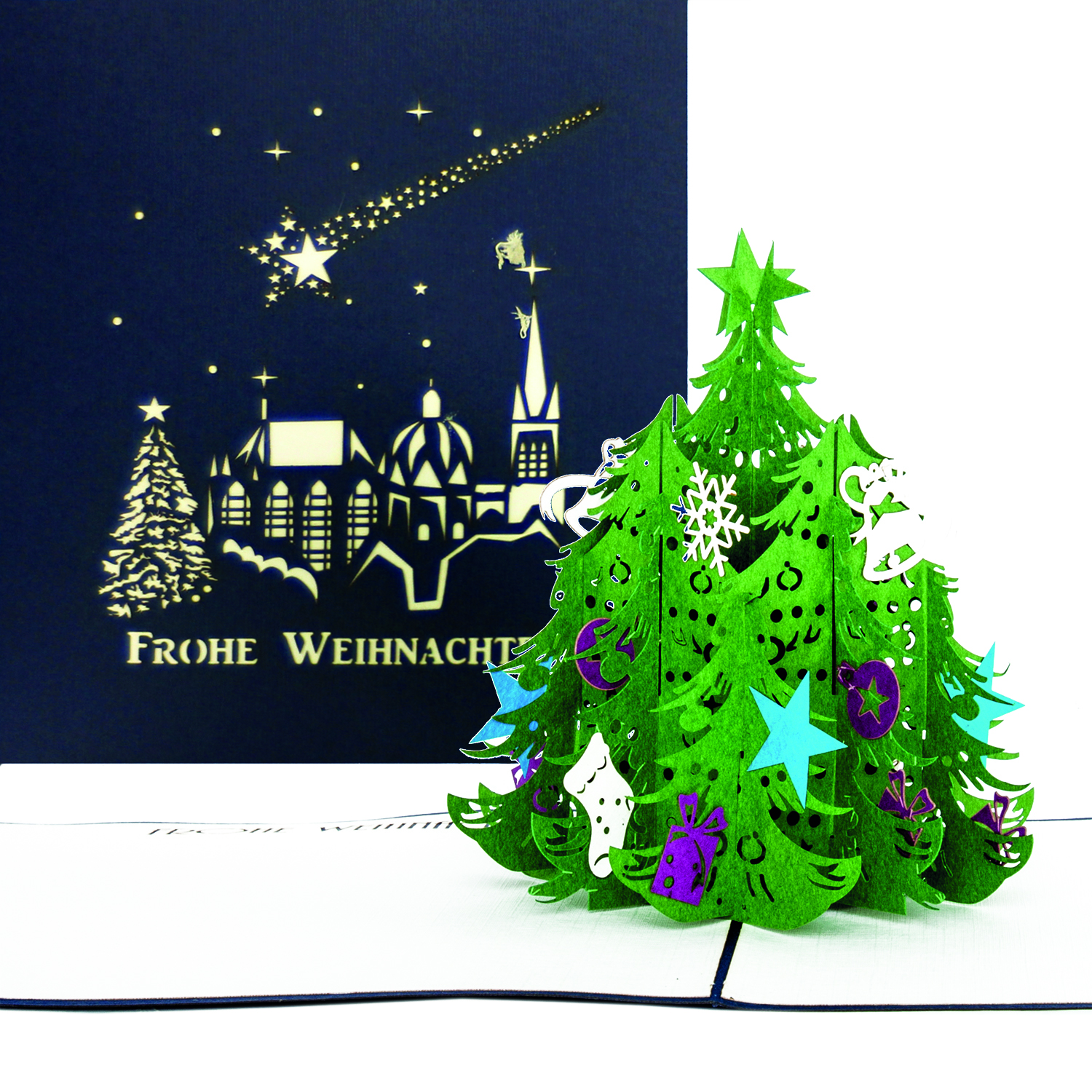 Pop Up Karte &quot;Aachen - Weihnachtsbaum&quot; - Weihnachtskarte mit Text &quot;Frohe Weihnachten&quot;